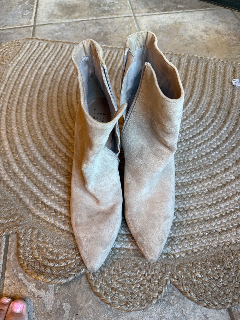 a new day Beige Suede Pointed-Toe Ankle Booties